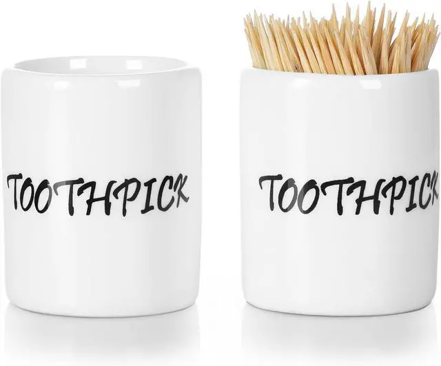 Main image of LEETOYI Ceramic Toothpick Holder Dispenser, Set of 2, White