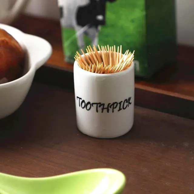 Alt view image 6 of 6 - LEETOYI Ceramic Toothpick Holder Dispenser, Set of 2, White