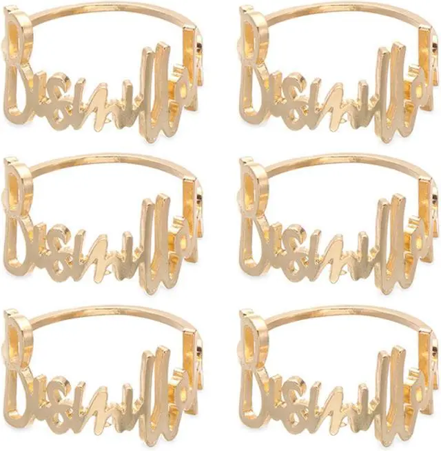 Main image of Napkin Rings- 6 Pcs Bismillah Letter Metal Napkin Ring Set Alphabet Napkin Buckles Holder Table Decor for Wedding, Party, Ramadan, Banquet (Gold)