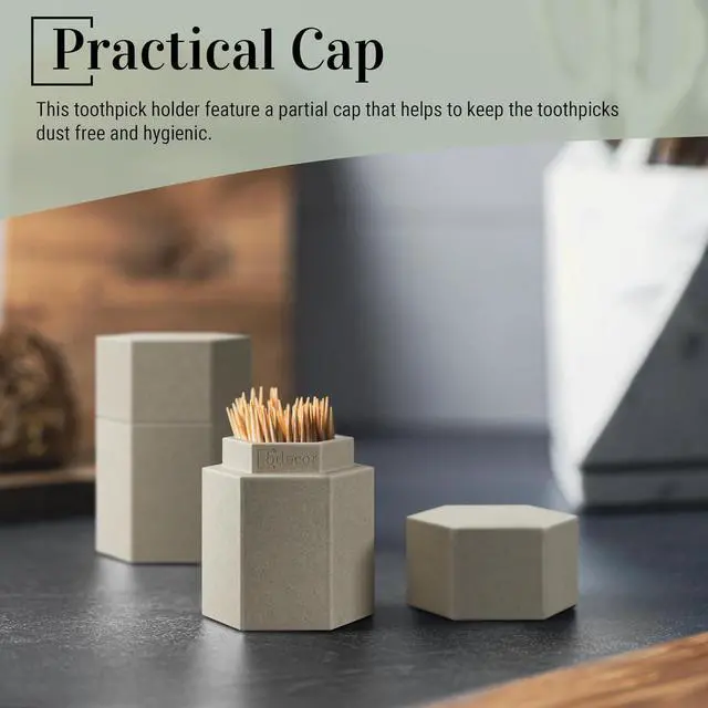 Alt view image 3 of 5 - Toothpick Holder, Toothpick Holder Dispenser with Lid, Beige