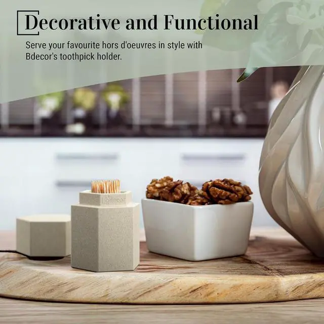 Alt view image 4 of 5 - Toothpick Holder, Toothpick Holder Dispenser with Lid, Beige