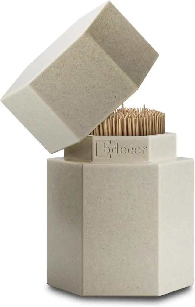 Main image of Toothpick Holder, Toothpick Holder Dispenser with Lid, Beige