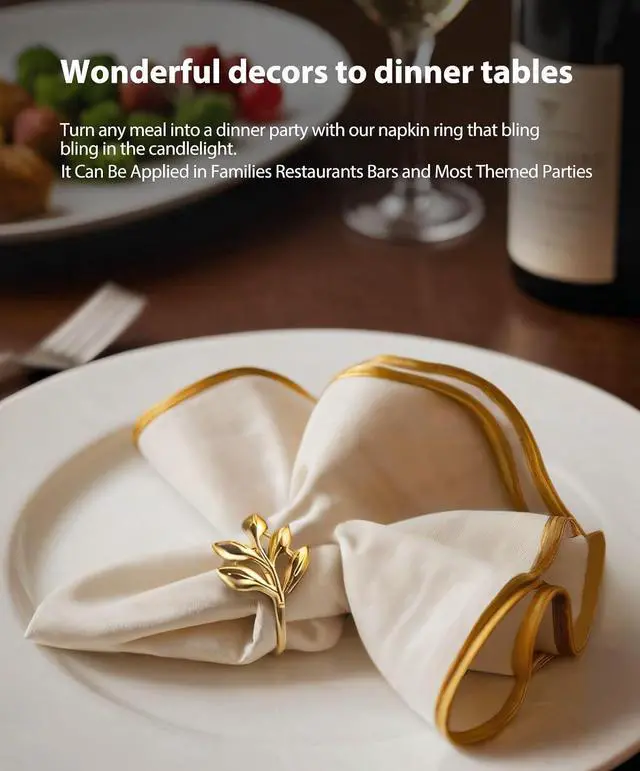 Alt view image 4 of 7 - Leaf Napkin Ring Holder Set of 12 Gold Metal | Dining Table Decor, Wedding Party Dinner Banquet