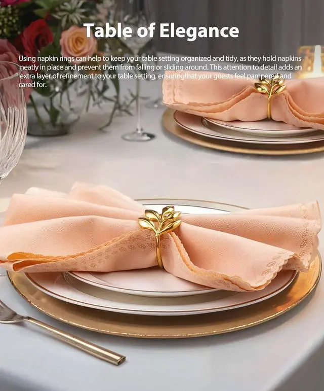 Alt view image 5 of 7 - Leaf Napkin Ring Holder Set of 12 Gold Metal | Dining Table Decor, Wedding Party Dinner Banquet