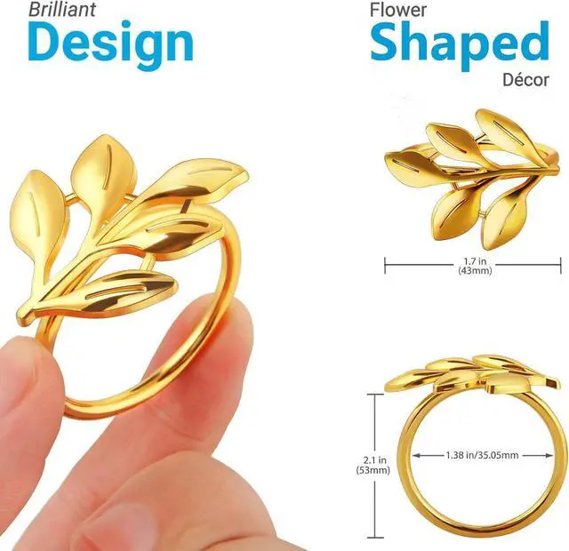 Alt view image 6 of 7 - Leaf Napkin Ring Holder Set of 12 Gold Metal | Dining Table Decor, Wedding Party Dinner Banquet