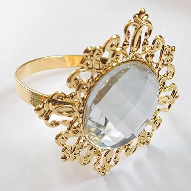 Main image of Tangpan 10pcs Gold-Light Napkin Ring Rhinestones Napkin Rings for Weddings Pearl Napkin Rings Shiny (Clear)