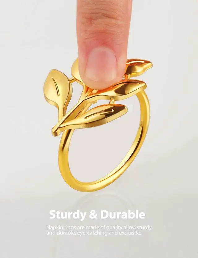 Alt view image 7 of 7 - Leaf Napkin Ring Holder Set of 12 Gold Metal | Dining Table Decor, Wedding Party Dinner Banquet