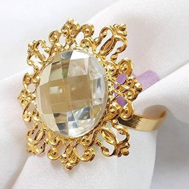 Alt view image 4 of 7 - Tangpan 10pcs Gold-Light Napkin Ring Rhinestones Napkin Rings for Weddings Pearl Napkin Rings Shiny (Clear)