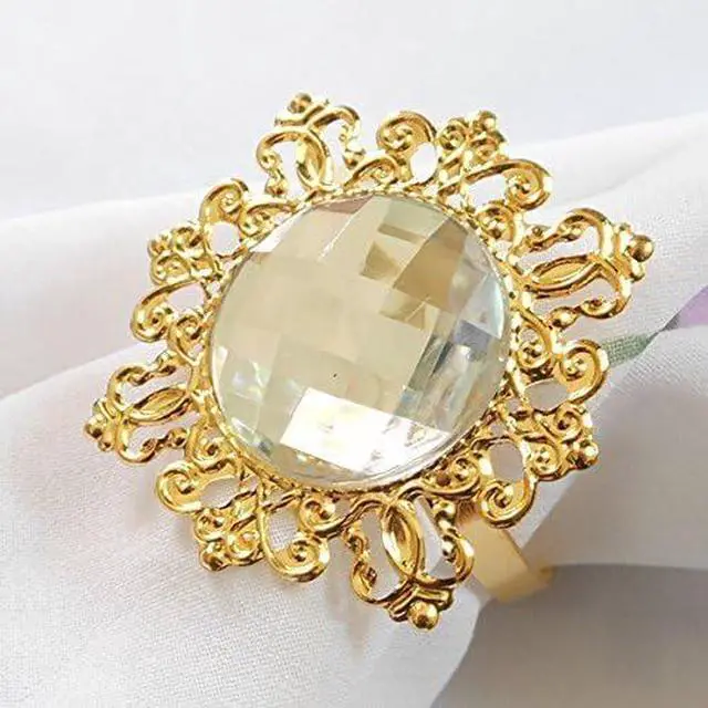 Alt view image 5 of 7 - Tangpan 10pcs Gold-Light Napkin Ring Rhinestones Napkin Rings for Weddings Pearl Napkin Rings Shiny (Clear)
