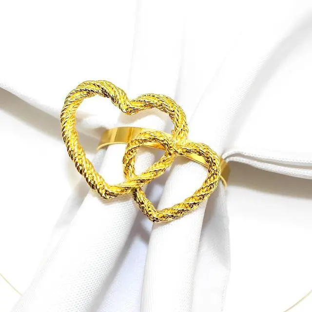 Main image of Napkin Rings Set of 6,Gold Heart Napkin Ring,Metal Alloy Heart Napkin Ring for Wedding, Dinner Party, Table Decor and Daily Use