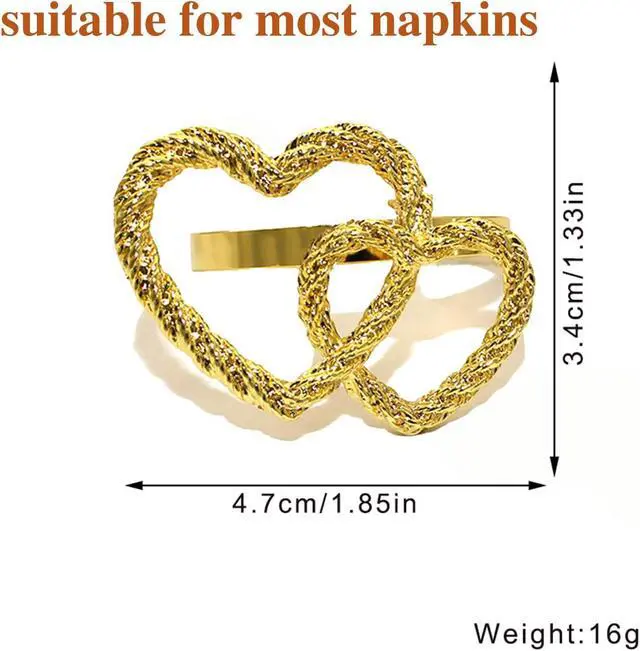 Alt view image 3 of 7 - Napkin Rings Set of 6,Gold Heart Napkin Ring,Metal Alloy Heart Napkin Ring for Wedding, Dinner Party, Table Decor and Daily Use