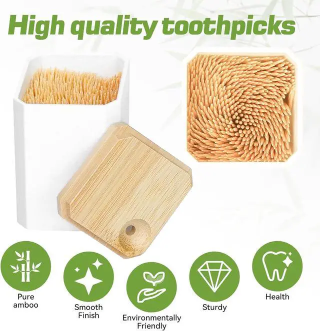 Alt view image 3 of 7 - Toothpick Holders 2 Pack with 4800 Picks,Round Toothpicks Double-Side Point for Teeth,Food Pick,Appetizers,Cocktails Fruits,Olive&DIY Craft.