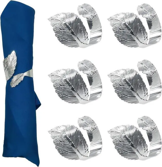 Main image of Napkin Rings Silver, 6PCS Leaf Napkin Rings Metal for Table Setting Wedding Birthday Anniversary Easter Christmas Halloween Thanksgiving Party Fall