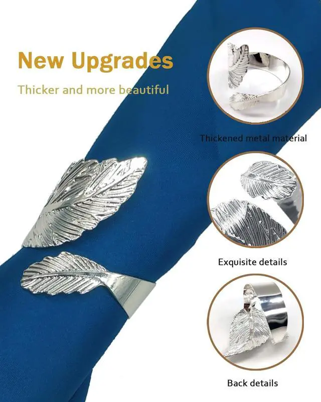 Alt view image 3 of 7 - Napkin Rings Silver, 6PCS Leaf Napkin Rings Metal for Table Setting Wedding Birthday Anniversary Easter Christmas Halloween Thanksgiving Party Fall