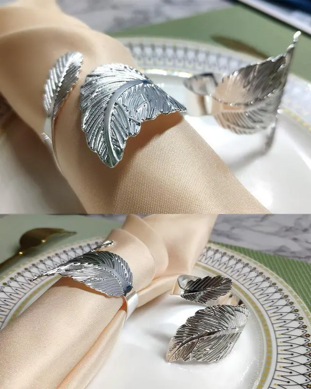Alt view image 4 of 7 - Napkin Rings Silver, 6PCS Leaf Napkin Rings Metal for Table Setting Wedding Birthday Anniversary Easter Christmas Halloween Thanksgiving Party Fall