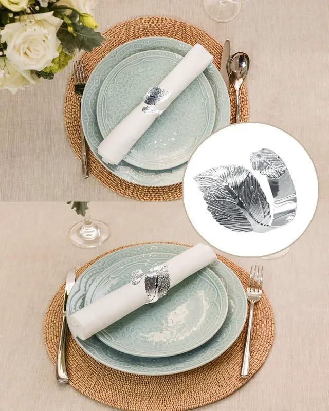 Alt view image 7 of 7 - Napkin Rings Silver, 6PCS Leaf Napkin Rings Metal for Table Setting Wedding Birthday Anniversary Easter Christmas Halloween Thanksgiving Party Fall