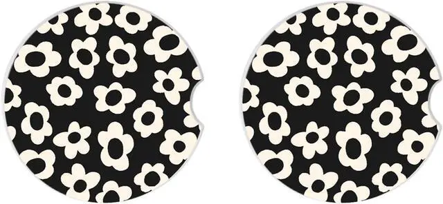 Alt view image 4 of 7 - Absorbent Car Coasters 2 Pack for Cup Holders, 2.56" Ceramic Stone & Non-Scratch Cork Base Drink Coasters(White Flower)