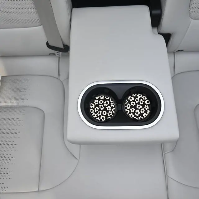 Alt view image 5 of 7 - Absorbent Car Coasters 2 Pack for Cup Holders, 2.56" Ceramic Stone & Non-Scratch Cork Base Drink Coasters(White Flower)