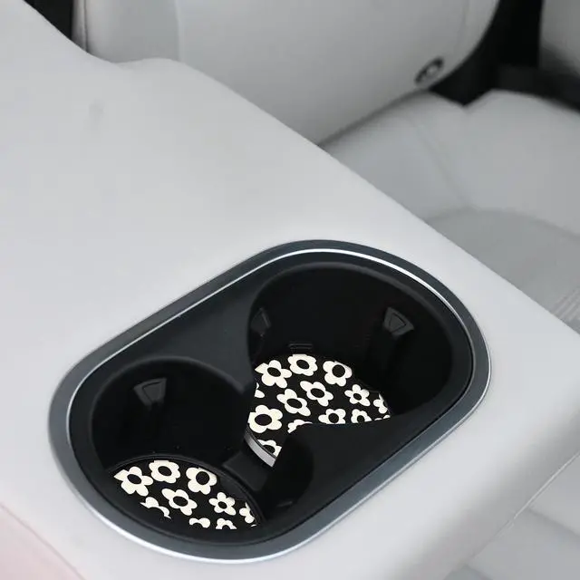 Alt view image 6 of 7 - Absorbent Car Coasters 2 Pack for Cup Holders, 2.56" Ceramic Stone & Non-Scratch Cork Base Drink Coasters(White Flower)