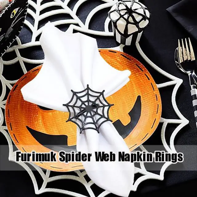 Alt view image 5 of 6 - 6Pcs Halloween Spider Web Napkin Rings Metal Spooky Napkin Holder Napkin Buckle Serviette Buckle Party Supplies for Halloween Dinning Table Costume