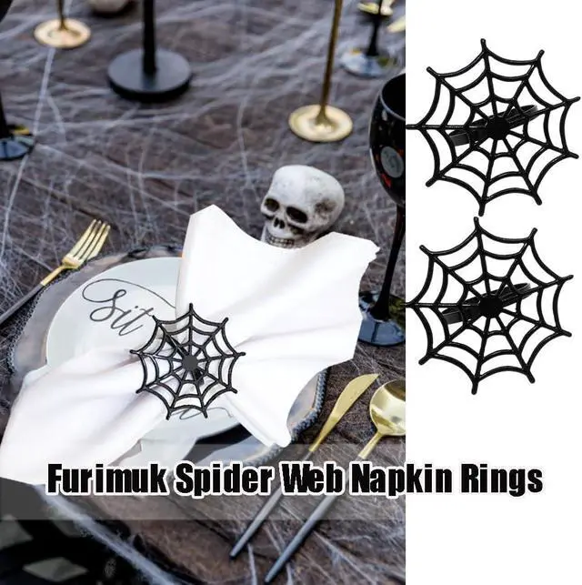 Alt view image 6 of 6 - 6Pcs Halloween Spider Web Napkin Rings Metal Spooky Napkin Holder Napkin Buckle Serviette Buckle Party Supplies for Halloween Dinning Table Costume