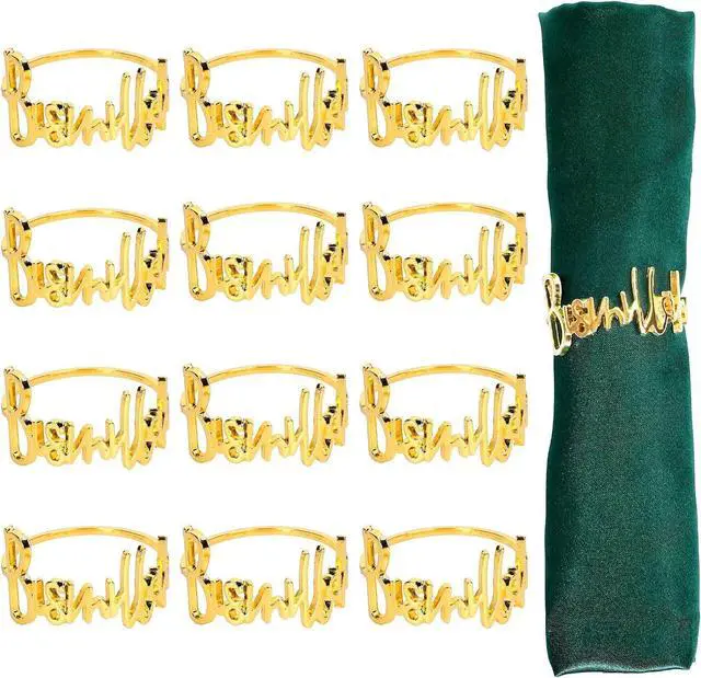 Main image of Whaline 12Pcs Metal Bismillah Napkin Rings Gold Eid Ramadan Metallic Napkin Holder Wedding Alphabet Dinner Napkins Buckles Muslin Table Rings for Islamic Holiday Table Decoration