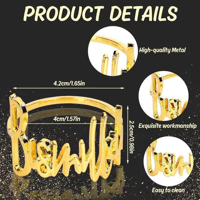 Alt view image 2 of 7 - Whaline 12Pcs Metal Bismillah Napkin Rings Gold Eid Ramadan Metallic Napkin Holder Wedding Alphabet Dinner Napkins Buckles Muslin Table Rings for Islamic Holiday Table Decoration