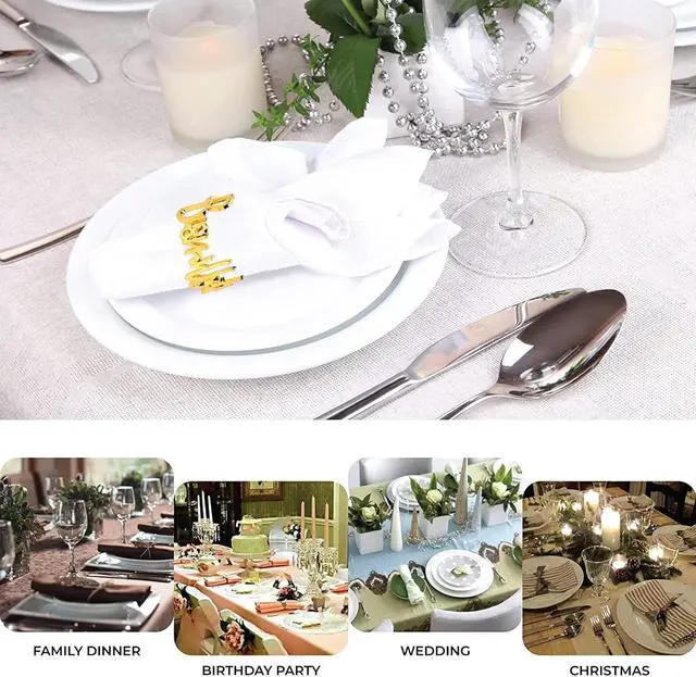 Alt view image 5 of 7 - Whaline 12Pcs Metal Bismillah Napkin Rings Gold Eid Ramadan Metallic Napkin Holder Wedding Alphabet Dinner Napkins Buckles Muslin Table Rings for Islamic Holiday Table Decoration