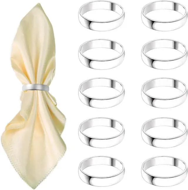 Main image of Silvery Napkin Rings-10 Pcs Stainless Steel Napkin Rings | Metal Napkin Ring for Table Settings Wedding Christmas Party Dinner Table