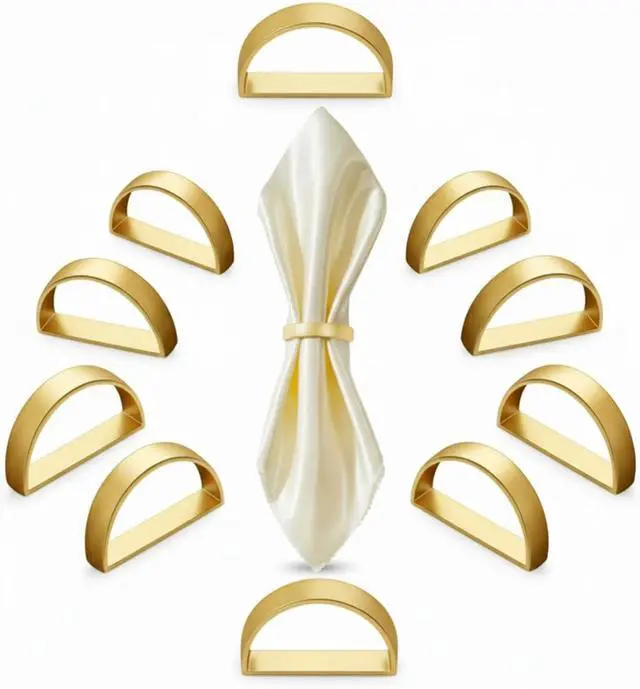 Main image of CHENGU 10 Pcs Metal Napkin Rings Stainless Steel,Matte Gold Semicircle | Semicircle Design for Table Settings, Modern Buckles, Thanksgiving Dinner Wedding Decor, Metal Napkin Holder Set, Kitchen Use
