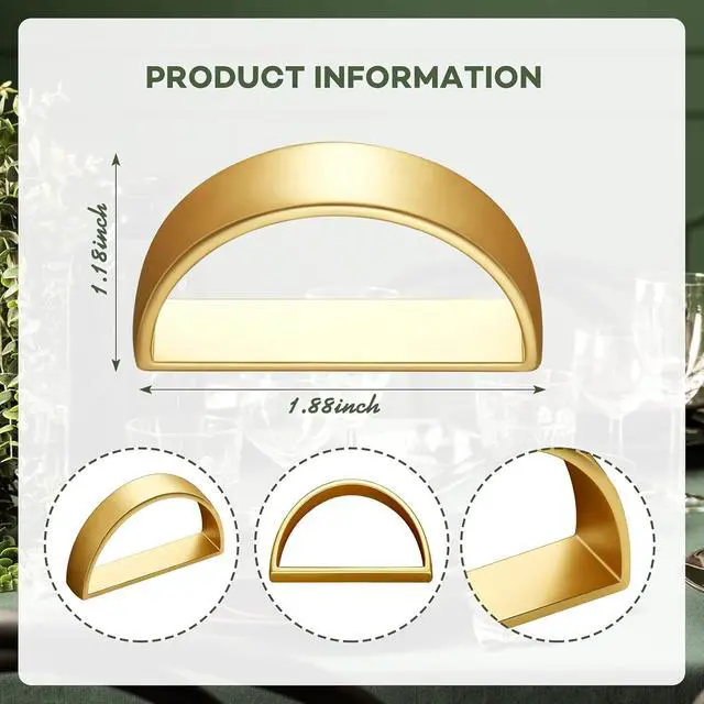 Alt view image 2 of 7 - CHENGU 10 Pcs Metal Napkin Rings Stainless Steel,Matte Gold Semicircle | Semicircle Design for Table Settings, Modern Buckles, Thanksgiving Dinner Wedding Decor, Metal Napkin Holder Set, Kitchen Use