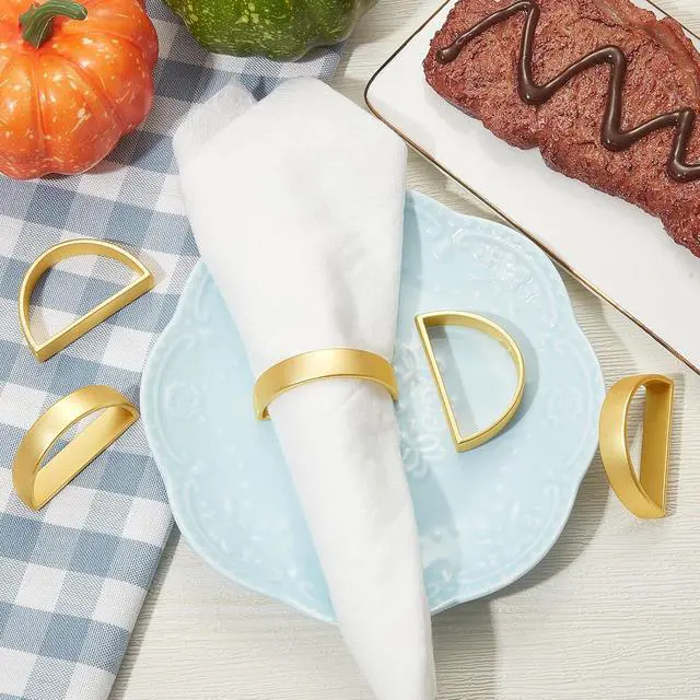 Alt view image 3 of 7 - CHENGU 10 Pcs Metal Napkin Rings Stainless Steel,Matte Gold Semicircle | Semicircle Design for Table Settings, Modern Buckles, Thanksgiving Dinner Wedding Decor, Metal Napkin Holder Set, Kitchen Use