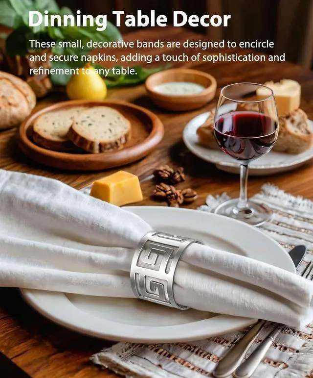 Alt view image 3 of 6 - Hollow Out Design Napkin Rings Holder, Silver, Set of 12 | Luxurious Hollow Out Design, Exceptional Craftsmanship, For Wedding Dinning Birthday Parties