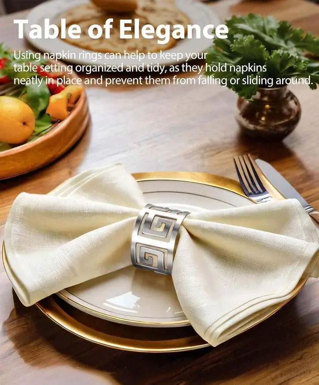 Alt view image 4 of 6 - Hollow Out Design Napkin Rings Holder, Silver, Set of 12 | Luxurious Hollow Out Design, Exceptional Craftsmanship, For Wedding Dinning Birthday Parties