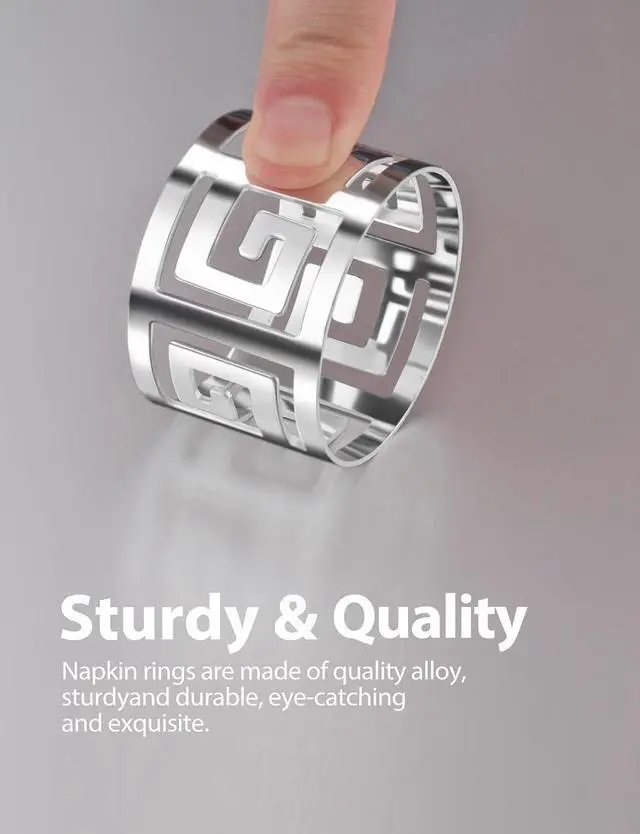 Alt view image 6 of 6 - Hollow Out Design Napkin Rings Holder, Silver, Set of 12 | Luxurious Hollow Out Design, Exceptional Craftsmanship, For Wedding Dinning Birthday Parties