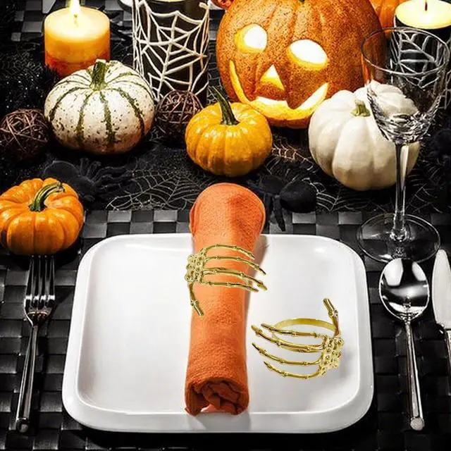 Alt view image 3 of 7 - Halloween Napkin Rings Set of 6 Skeleton Hand Gold Napkin Ring | Halloween Decor,Napkin Rings,HoldersHorror Theme Napkin Ring,for Party Dinner Wedding Banquet Dinning Table Decoration