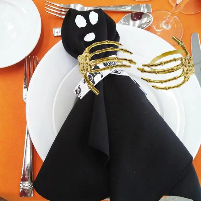 Alt view image 6 of 7 - Halloween Napkin Rings Set of 6 Skeleton Hand Gold Napkin Ring | Halloween Decor,Napkin Rings,HoldersHorror Theme Napkin Ring,for Party Dinner Wedding Banquet Dinning Table Decoration