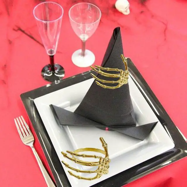 Alt view image 5 of 7 - Halloween Napkin Rings Set of 6 Skeleton Hand Gold Napkin Ring | Halloween Decor,Napkin Rings,HoldersHorror Theme Napkin Ring,for Party Dinner Wedding Banquet Dinning Table Decoration