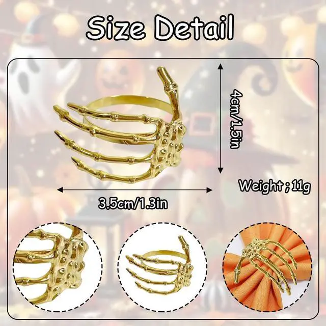 Alt view image 7 of 7 - Halloween Napkin Rings Set of 6 Skeleton Hand Gold Napkin Ring | Halloween Decor,Napkin Rings,HoldersHorror Theme Napkin Ring,for Party Dinner Wedding Banquet Dinning Table Decoration