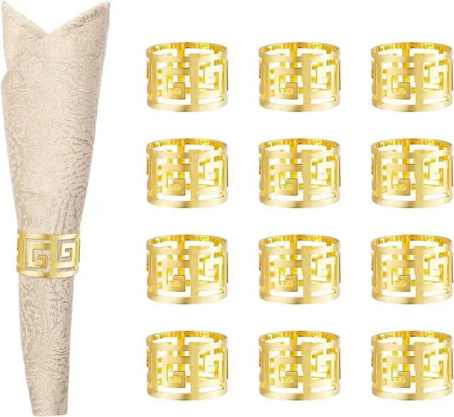 Main image of Gold Napkin Rings Set of 12 - Sparkle Metal Napkin Buckles - Elegant Dining Table Decor for Wedding, Holiday, Garden Party