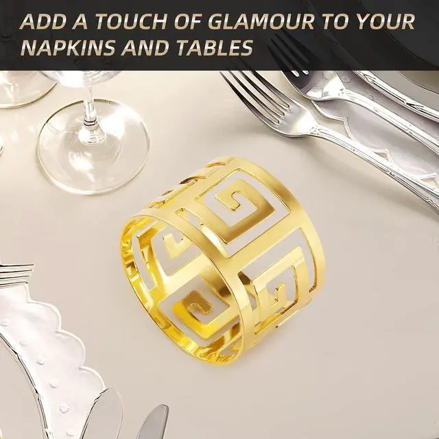Alt view image 3 of 7 - Gold Napkin Rings Set of 12 - Sparkle Metal Napkin Buckles - Elegant Dining Table Decor for Wedding, Holiday, Garden Party