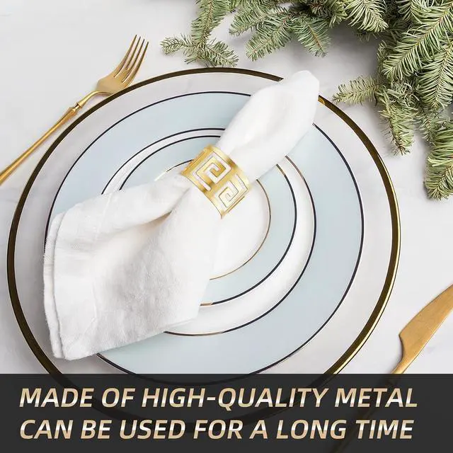 Alt view image 2 of 7 - Gold Napkin Rings Set of 12 - Sparkle Metal Napkin Buckles - Elegant Dining Table Decor for Wedding, Holiday, Garden Party