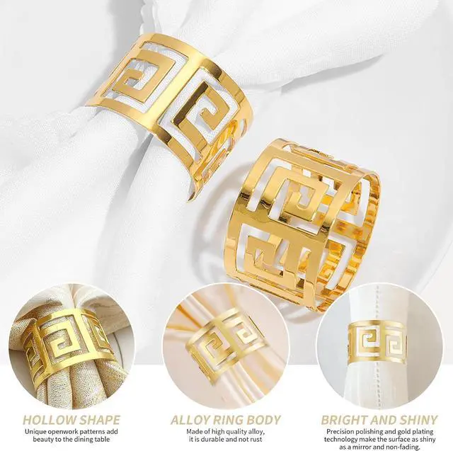 Alt view image 5 of 7 - Gold Napkin Rings Set of 12 - Sparkle Metal Napkin Buckles - Elegant Dining Table Decor for Wedding, Holiday, Garden Party