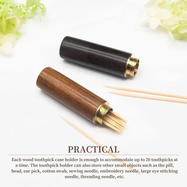 Alt view image 4 of 6 - Toothpick Holder Portable Wood Toothpick Case Waterproof Handmade Craft Toothpick Pocket Box for Storage Toothpicks, Needle, Pill, Bead, Ear Pick, Cotton Swab and Other Small Object (4 Packs)