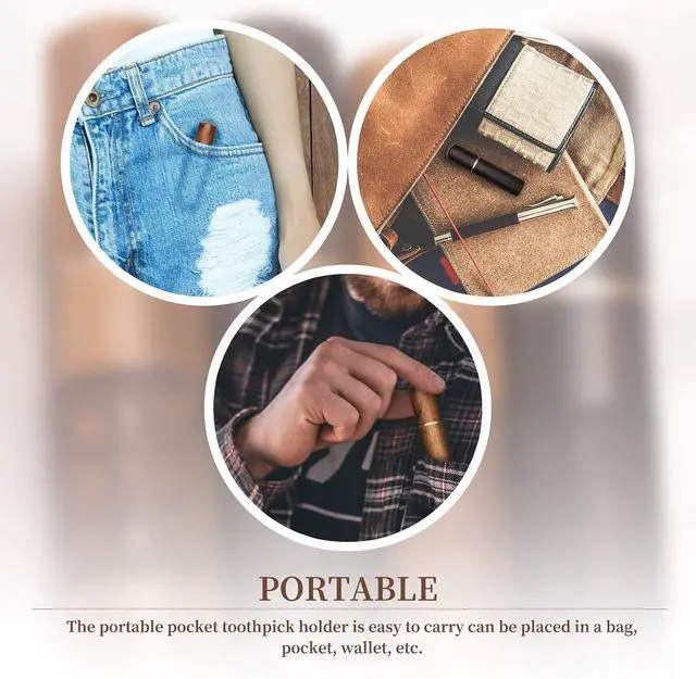 Alt view image 6 of 6 - Toothpick Holder Portable Wood Toothpick Case Waterproof Handmade Craft Toothpick Pocket Box for Storage Toothpicks, Needle, Pill, Bead, Ear Pick, Cotton Swab and Other Small Object (4 Packs)
