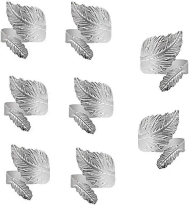 Main image of 8 Pcs Napkin Rings Silver Napkin Ring Holder Metal Leaf Napkin Rings for Christmas Wedding Party Dinner Table Decor (Silver)