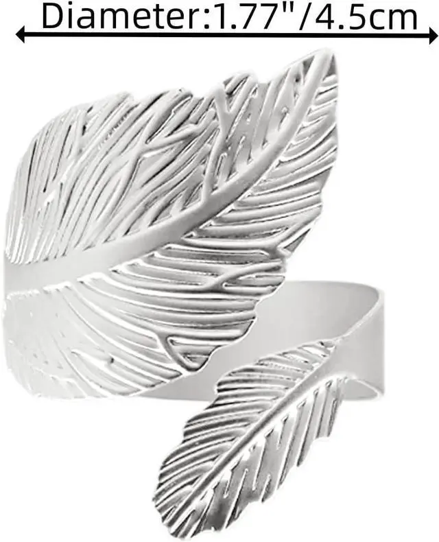 Alt view image 2 of 7 - 8 Pcs Napkin Rings Silver Napkin Ring Holder Metal Leaf Napkin Rings for Christmas Wedding Party Dinner Table Decor (Silver)