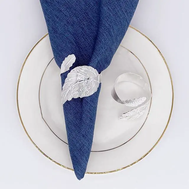 Alt view image 3 of 7 - 8 Pcs Napkin Rings Silver Napkin Ring Holder Metal Leaf Napkin Rings for Christmas Wedding Party Dinner Table Decor (Silver)