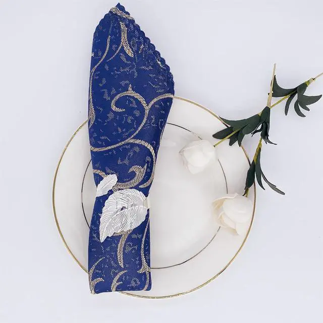 Alt view image 4 of 7 - 8 Pcs Napkin Rings Silver Napkin Ring Holder Metal Leaf Napkin Rings for Christmas Wedding Party Dinner Table Decor (Silver)