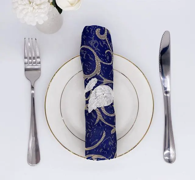 Alt view image 7 of 7 - 8 Pcs Napkin Rings Silver Napkin Ring Holder Metal Leaf Napkin Rings for Christmas Wedding Party Dinner Table Decor (Silver)